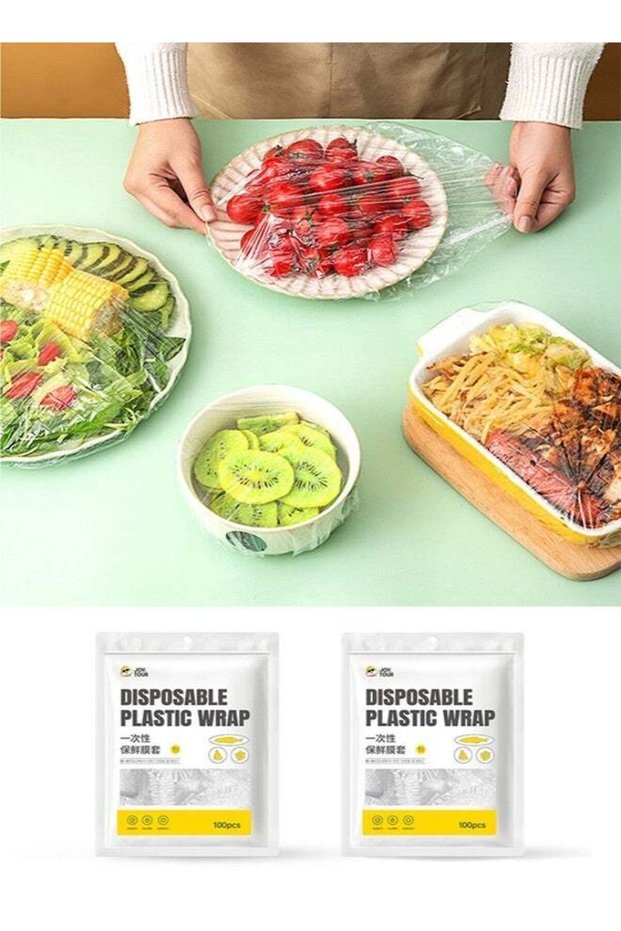 200 Pcs Food Grade Disposable Plastic Wrap Covers, Easy Tear Elastic Food Stretch Wrap Bowl Covers