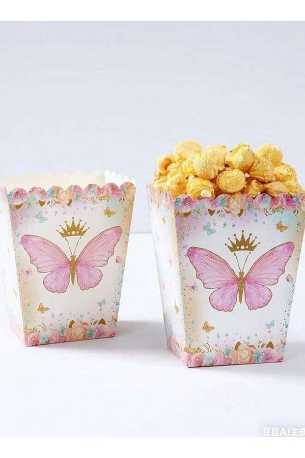 10 Paper Popcorn Boxes With A Cute Butterfly Design Suitable For Birthday Parties And Special Occas