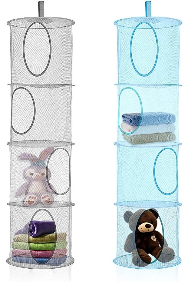 Space Hanging Storage Mesh Basket, 4 Tier Collapsible Hanging Storage Suitable for Toys, Underwear