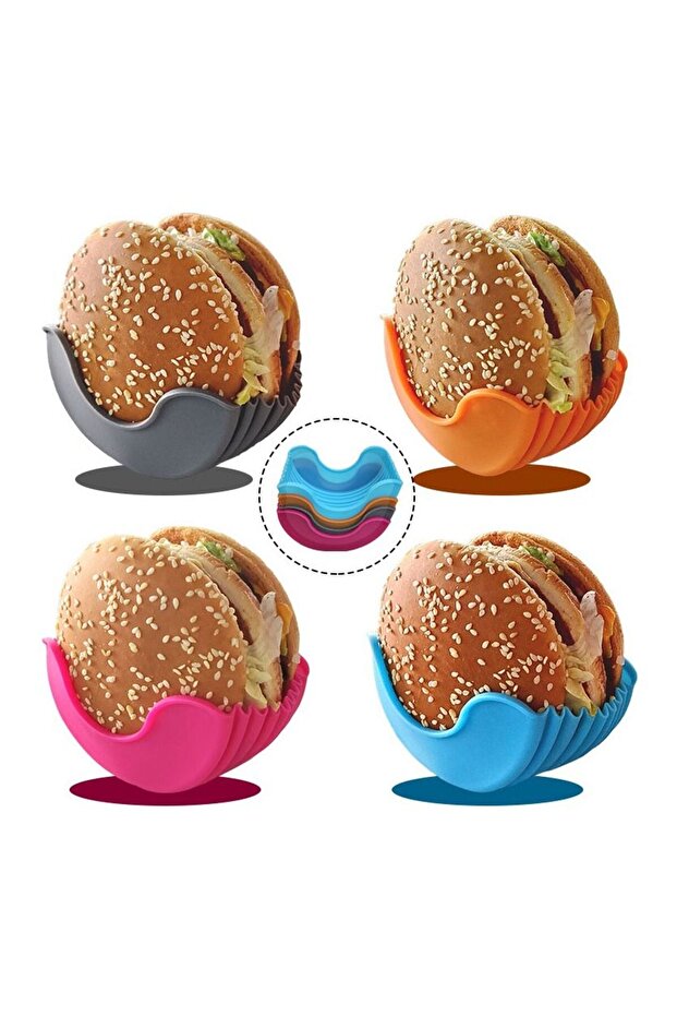 4 pcs Burger Holders Reusable Anti-dirty Hands Silica Gel Sandwiches Holder Box Beef Press Patty Me
