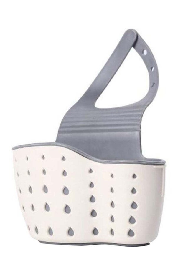 Sink Drain Receptacle Utensil Holder Box Grey/Off White 10cm