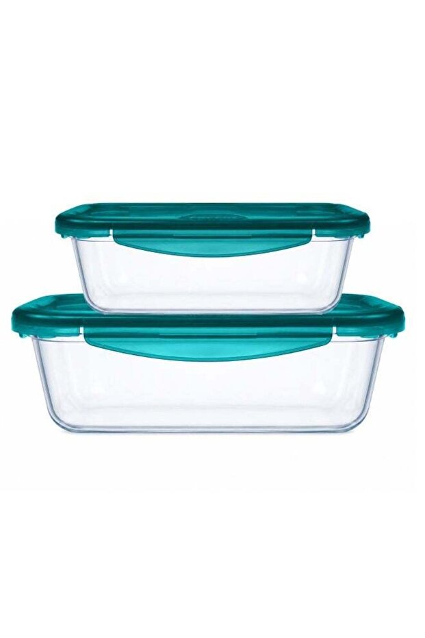 Pyrex Cook & Go Storage Dish Set - 0.8L & 1.9L Rectangular Glass Containers with Airtight Green Lid