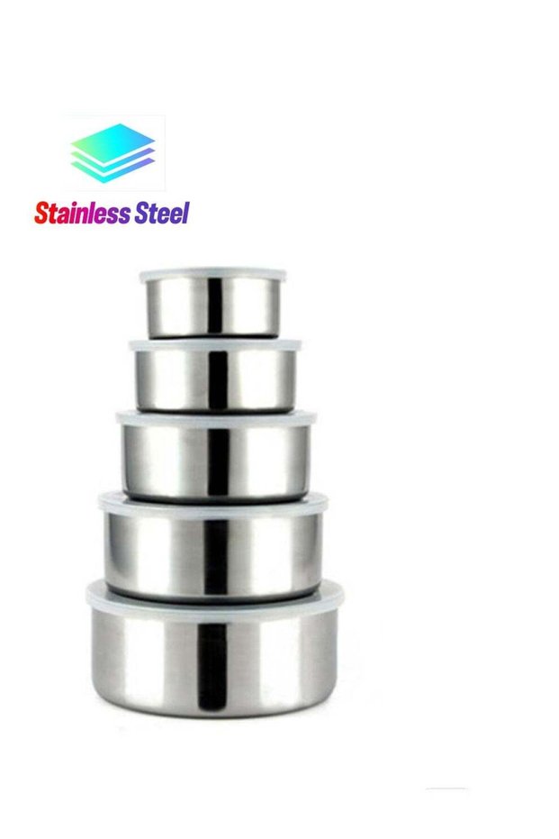 5-Piece Stainless Steel Airtight Food Storage Container Silver 18x8x7cm