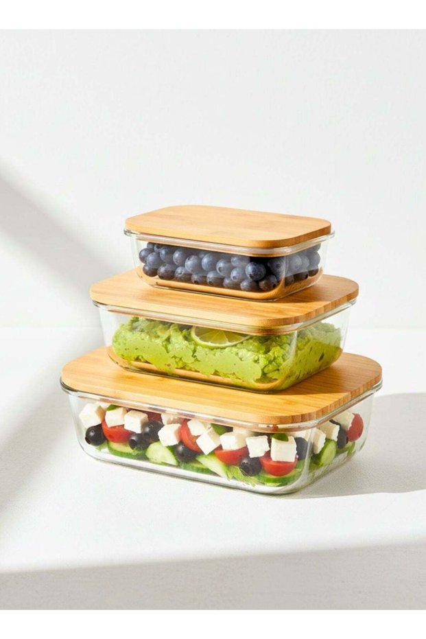 Borosilicate Rectangular Glass Food Storage Containers with Bamboo Lids, Airtight Meal Prep Set 400
