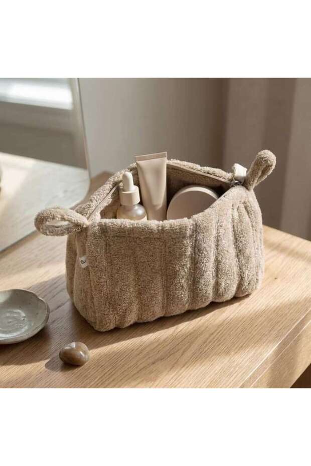 Trieste Terry Triangle Pouch with Contrast Stripe 18x10x8cm - Wheat - 262PSF9900084