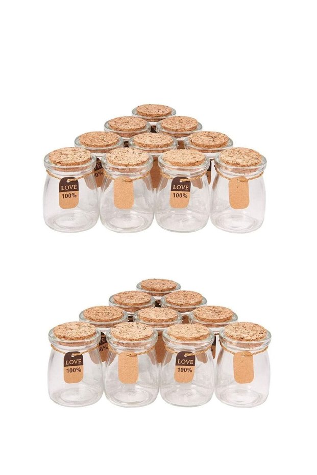 20 Pack of Glass Pudding jars Glass Containers with Cork Lids And Tags Small Glass Bottles for Wedd
