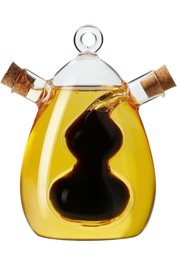 Oil and Vinegar Dispenser Bottle 2 In 1, Olive Oil Dispenser Bottle for Kitchen with Cork Stoppers,