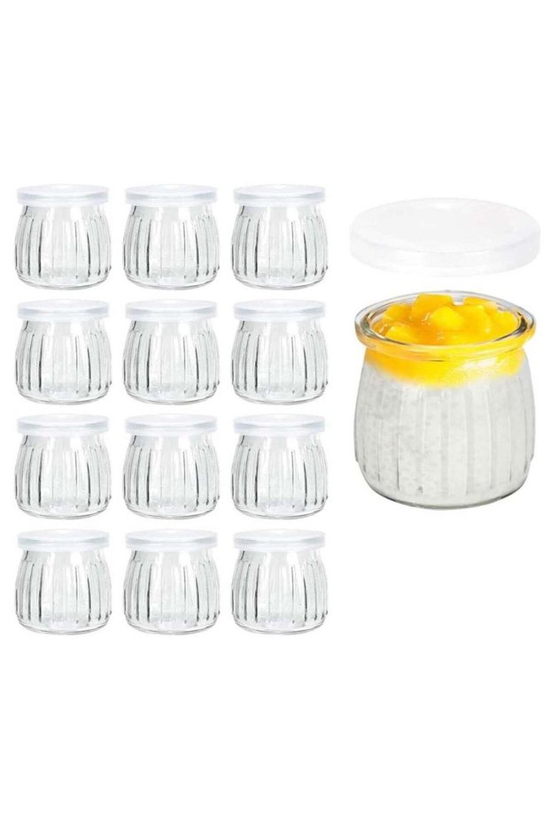 7oz 12Pack Glass Jars with PE Lids Mini Pudding Jars Clear Yogurt Jars Glass Favor Jars Containers