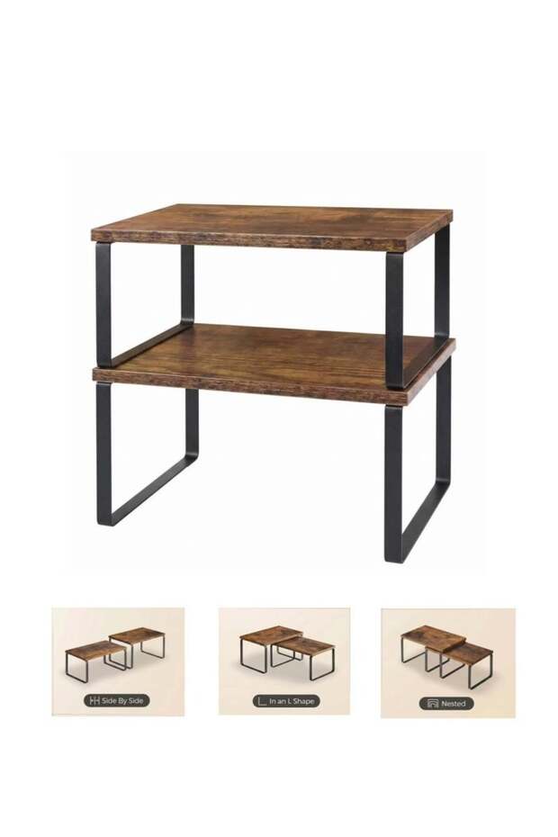 Cabinet Organizer Shelf, Set of 2 Kitchen Counter Shelves,Stackable Expandable Metal and Engineered