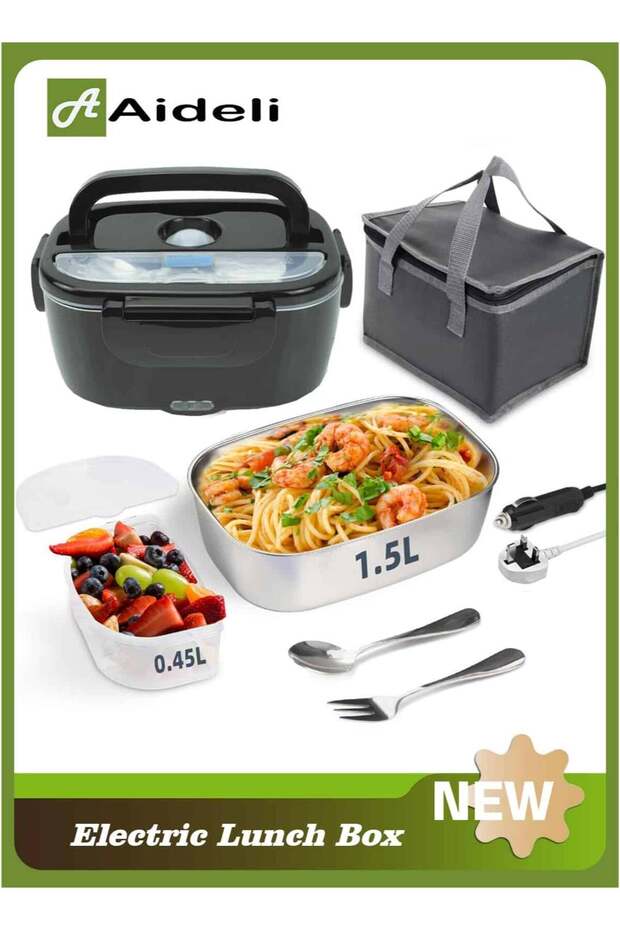 Electric Lunch Box 60W, Portable Self-Heating Food Warmer for Car, Truck, Office, 1.5L Stainless St