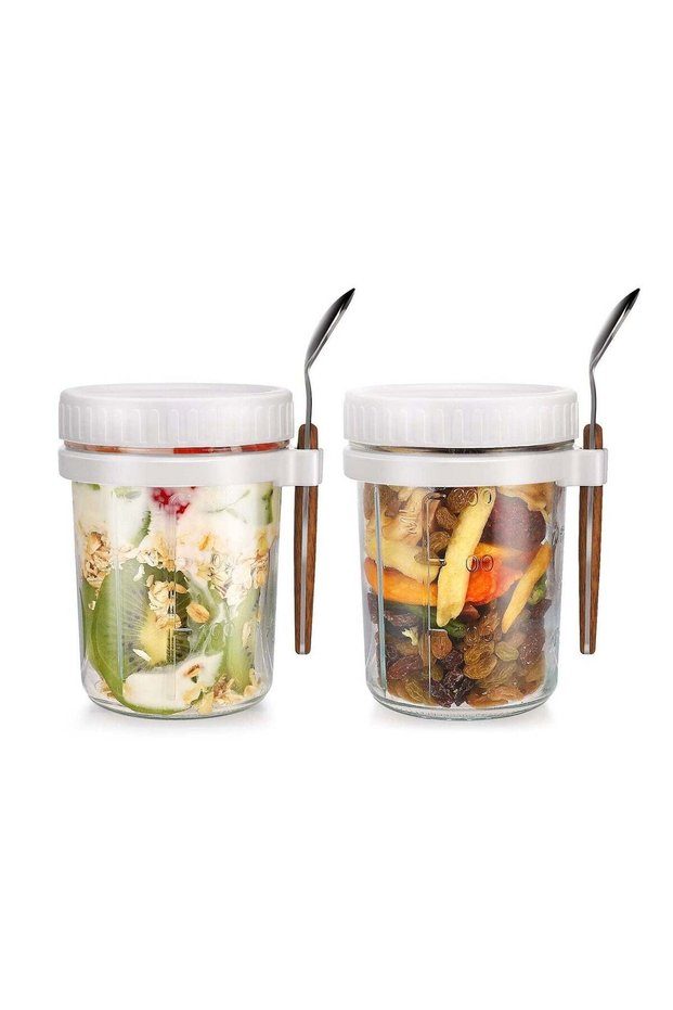 Overnight Oats Jar, Overnight Oats Container with Lid and Spoon, Milk, Vegetable and Fruit Salad St