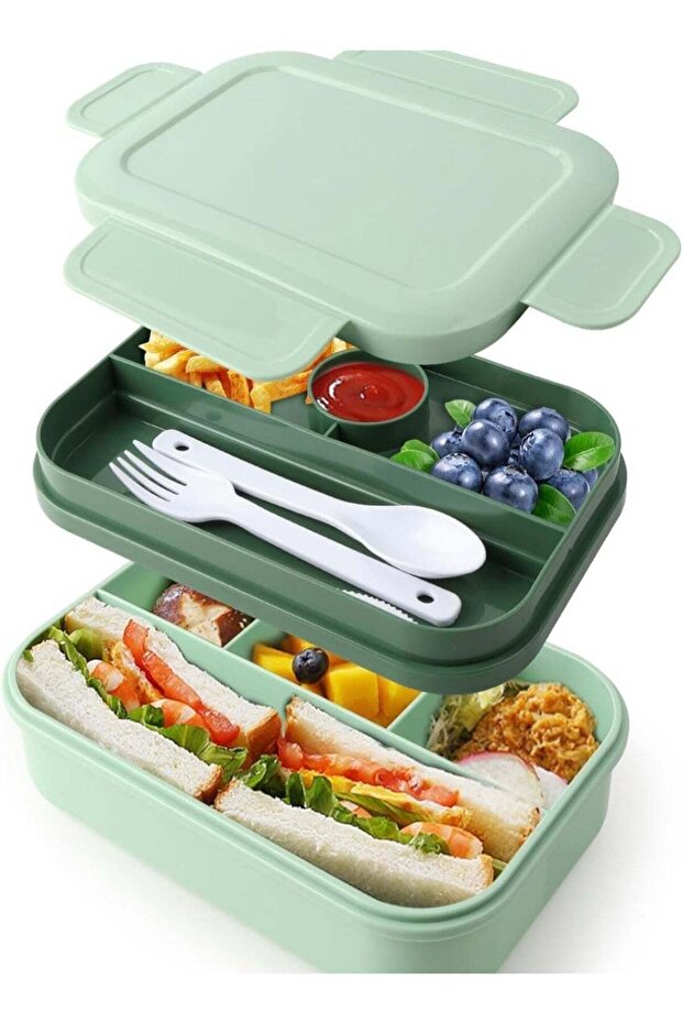 Bento Box Adult Lunch Box, 2000 Ml Double Layer Lunch Box Containers, For Adults, with 4+4 Compartm