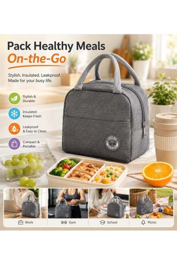 MAHMIR Lunch Bag with FREE lunch box and FREE Coffee Cup/Juice Cup or Soup Bowl, Lunch Box 3-Piece