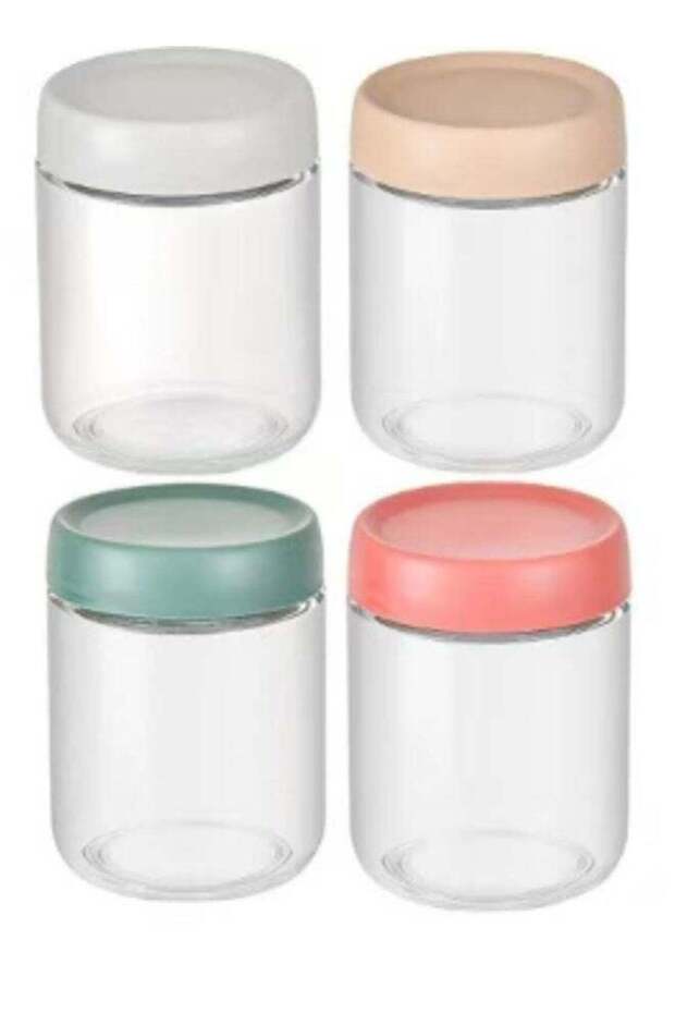 4 PCS Glass Jars with Colorful PP Screw-on Lid, Airtight Kitchen Canisters Clear Container Organize