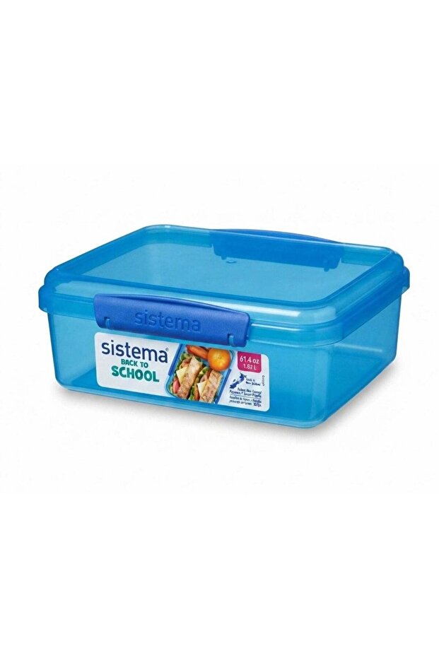 Sistema Lunch 2L Blue – BPA Free Reusable Lunch Box with Secure Locking Clip, Large Food Storage Co