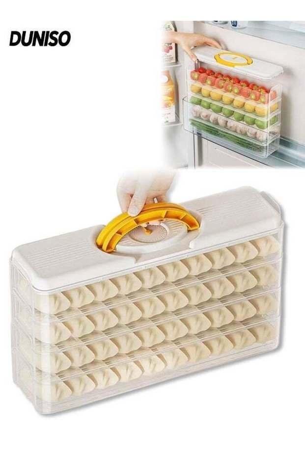 4-Layer Fridge Food Storage Containers, Stackable Fridge Freezer Crisper Storage Box, Dumpling Sto
