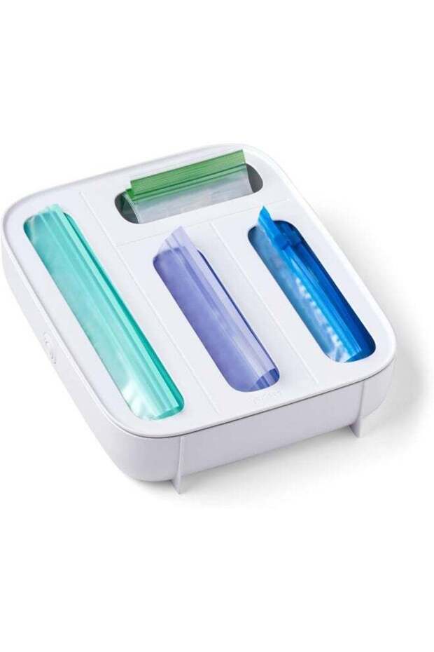 YouCopia StoraBag Plastic Sandwich Bag Organizer for Kitchen Storage, 4-Slot, White