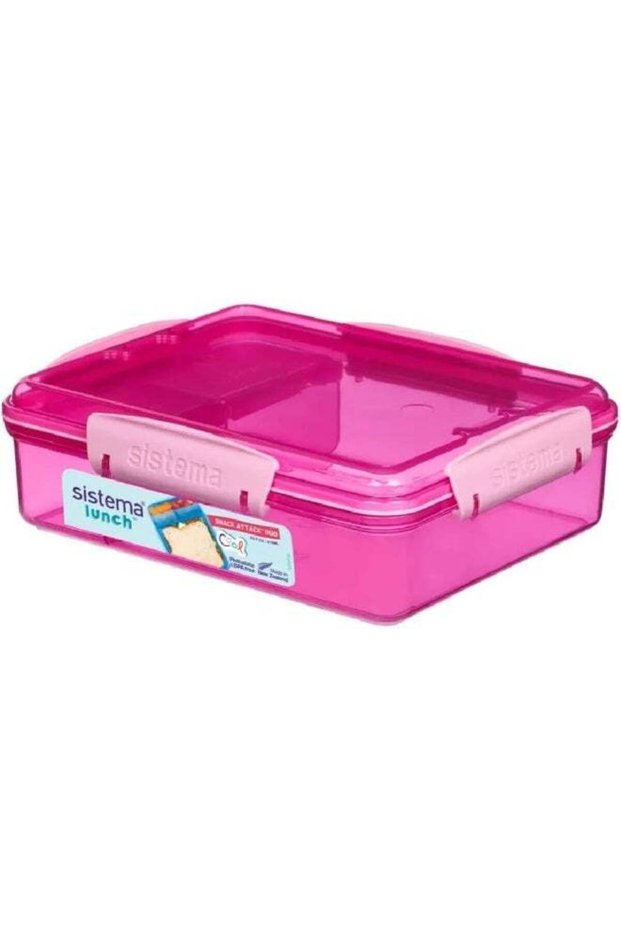 Sistema Snack Attack Duo 975ml Pink Lunch Box with Dual Compartments, Easy Lock Clips, BPA Free Foo