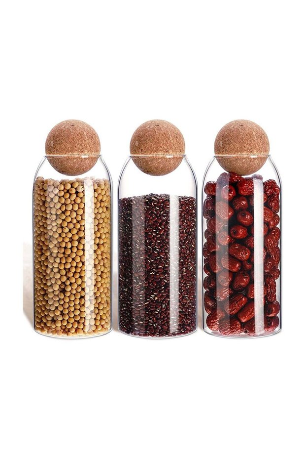 3-Pack Borosilicate Glass Storage Jars Set with Airtight Bamboo Lids (3x1200ml) For Dry Goods Spice