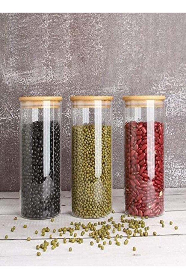 Blackstone Glass Jar Canister With Air Tight Bamboo Lid Kitchen Food Container For Flour, Sugar, Co