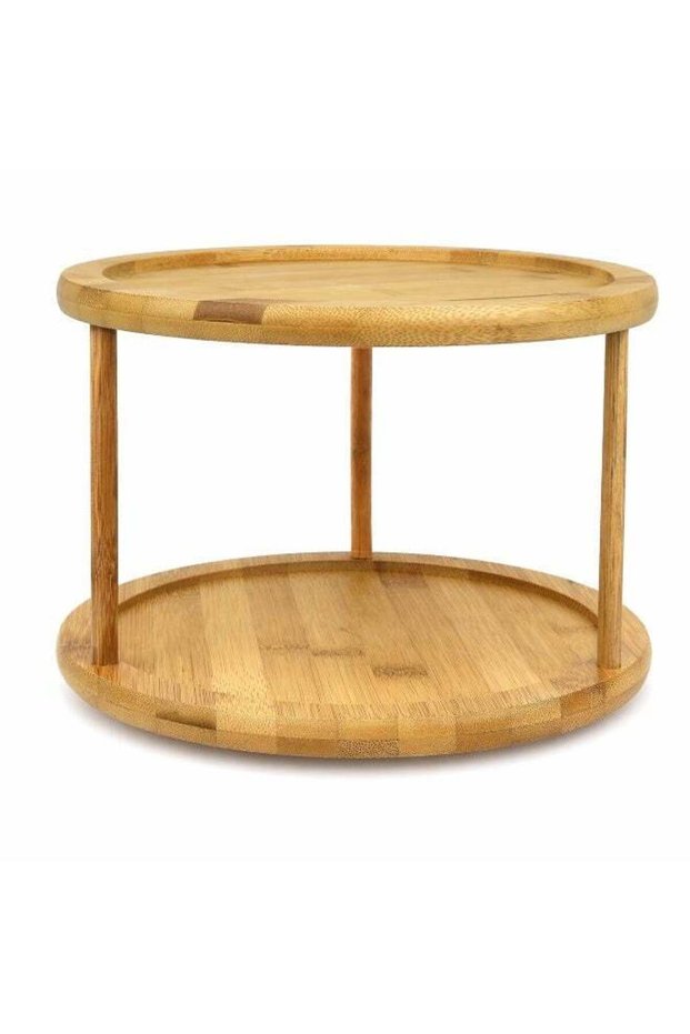 Honey Bee Bamboo Turntable Organizer 21cm 2 Tier Lazy Susan Rotating Storage Tray Wooden Spice Orga