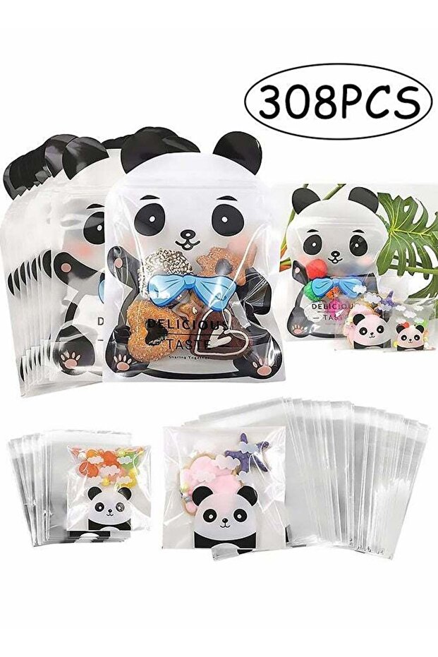 308 pieces Clear Plastic Cookie Bags Cute Panda Self Adhesive Candy Bags,For Bakery Candle Soap Coo