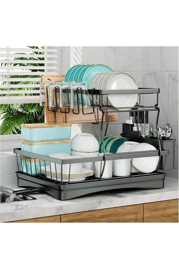 FALAHOM Large Dish Drying Rack for Kitchen Counter, Detachable Dish Drainer Organizer with Utensil