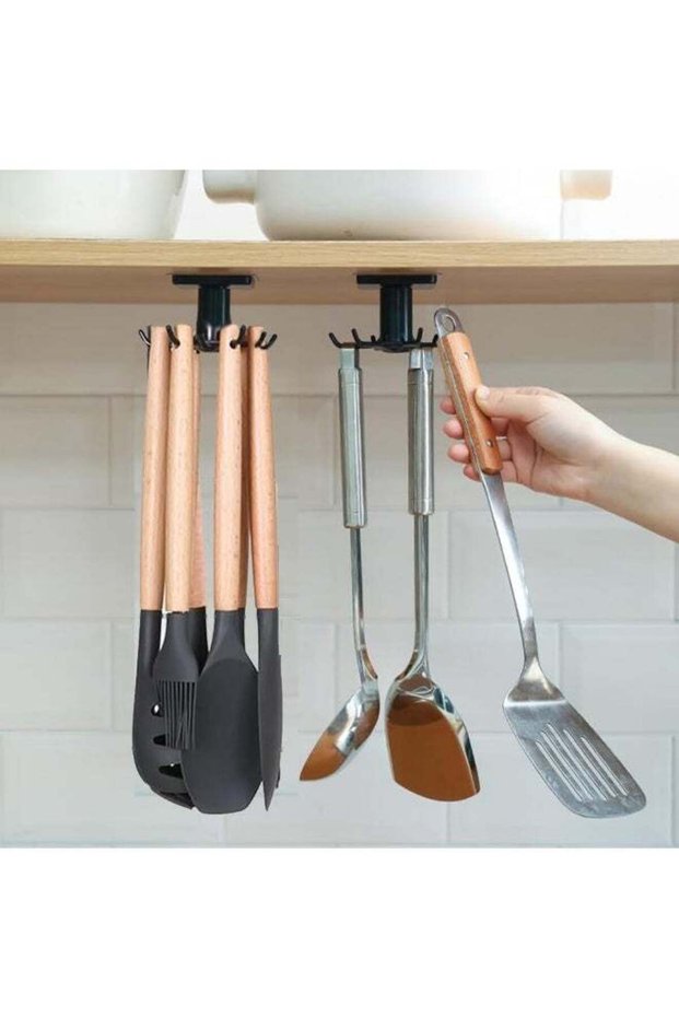 2 Pieces Kitchen Utensil Holder, 360° Rotating Kitchen Utensils Hook Rack, No Drilling Hook Rack fo