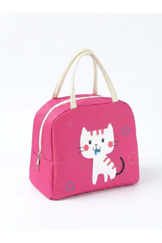 Mobcos Cat Pink Large Capacity Insulated Lunch Bag | Waterproof & Stain-Resistant Meal Tote with Ad