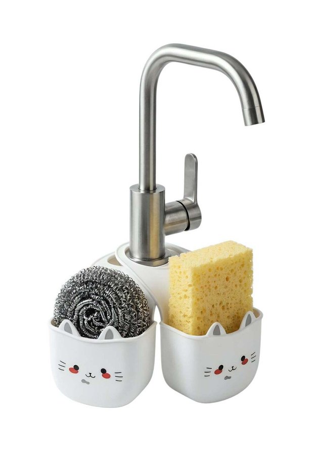 Cute Cat Sink Organizer - 2 Pack Hanging Sponge Holder for Kitchen & Bathroom