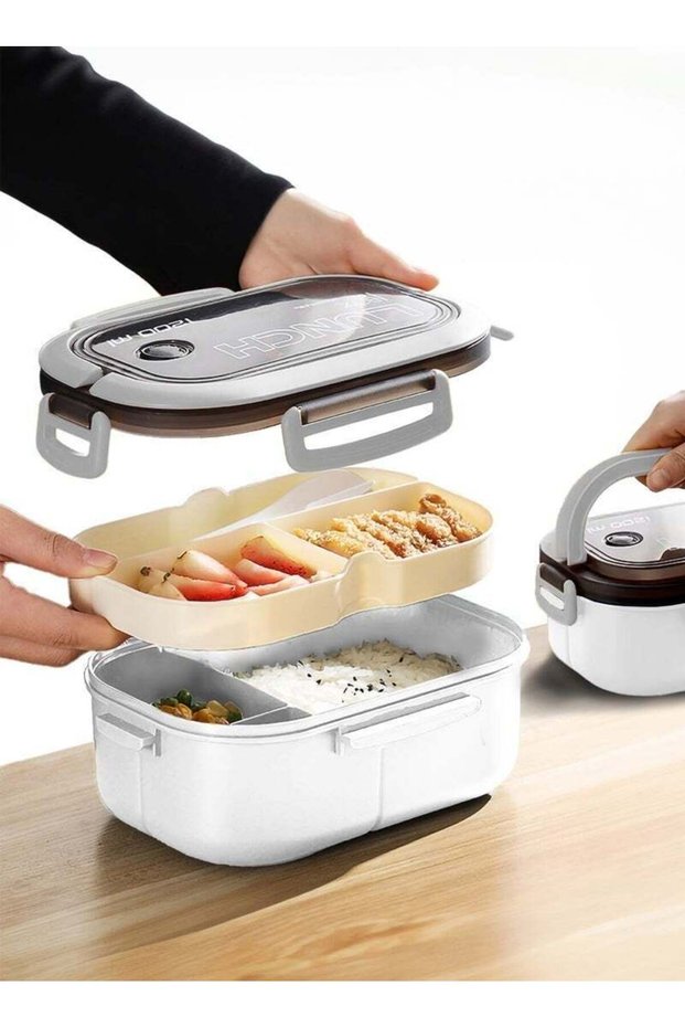 1200ML Leak-Proof Bento Lunch Box - 2 Layers and 6 Compartments, Microwave & Dishwasher Safe, Inclu
