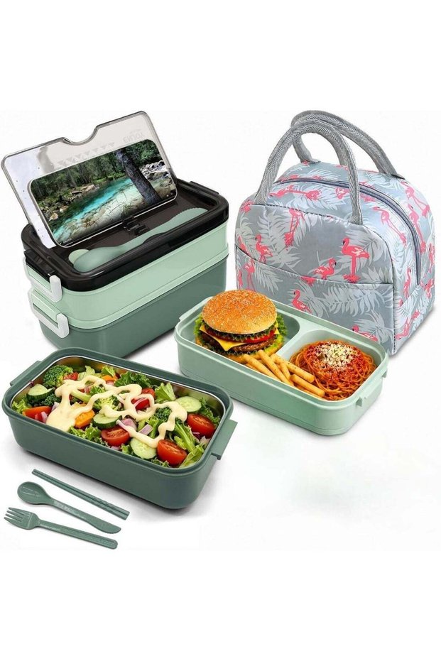 Bento Boxes Stainless Lunch Box for Bento Box Microwave Heating Food Storage Container (Green)