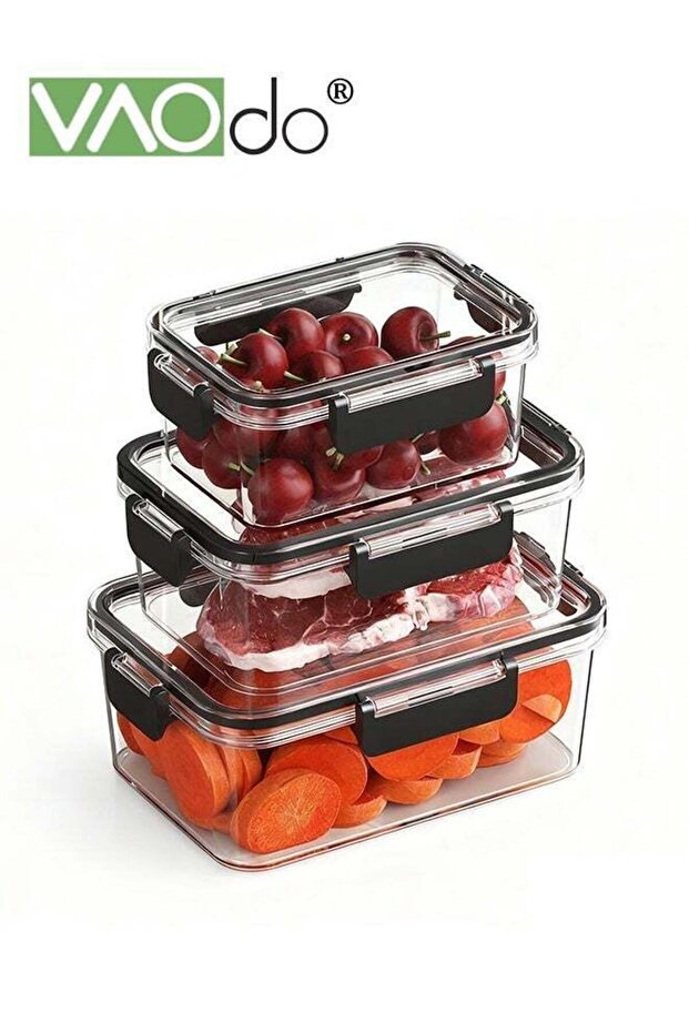 3PCS Different Size Prep Containers, PET Material Airtight Lunch Container with Snap Locking Lids,
