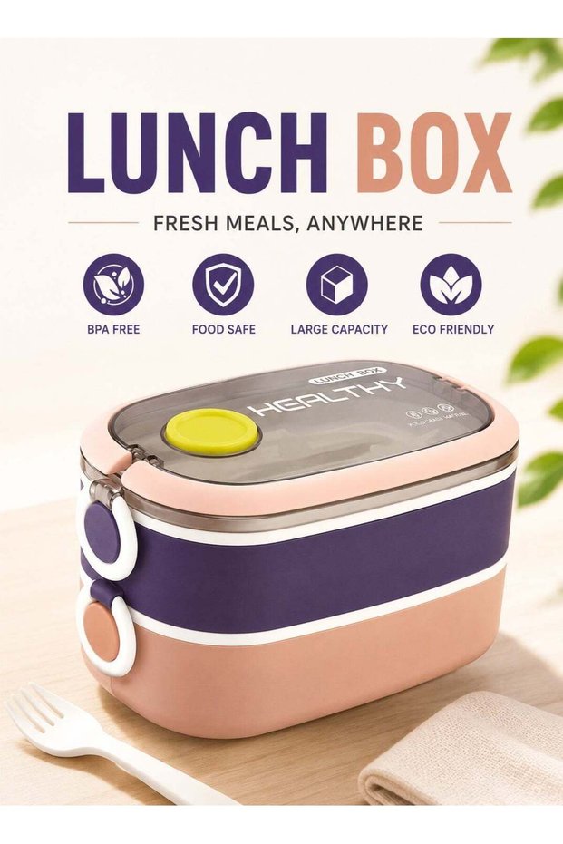 Lunch Box, 2 Compartment Food Container, Multifunctional Lunchbox for School & Office, Lunch Box Fo