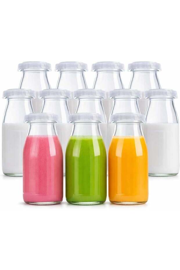 Glass Bottle Set 200ml Glass Milk Bottle with Lid Small Glass Bottle Mini Glass Bottle Juice Bottle