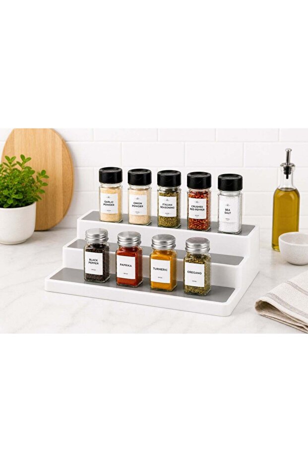 Dunekart 3 Tier Spice Rack Organizer, Non-Skid Kitchen Cabinet Shelf for Bottles Jars Seasoning, Ex