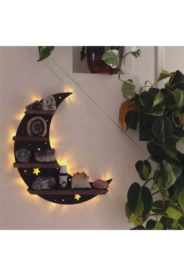Crystal Display Shelf Wall Moon Shelves Moth Hamsa Hand Holder Floating Wall Mounted Decorative Cry