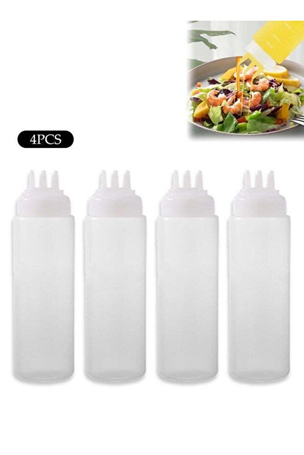 4 Pack 3 Hole Condiment Squeeze Bottles, Clear Plastic Squeeze Bottles,Salad Dressing Container,Lea