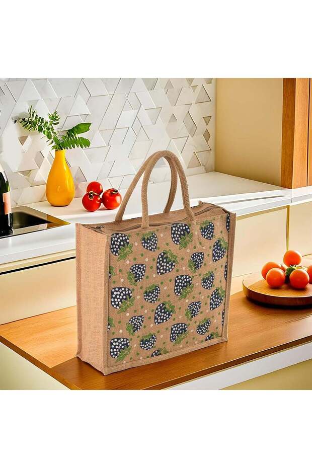 Kuber Industries Multi-purpose Jute Lunch Bags For Office Men/Women | Reusable Grocery Bag with Zip