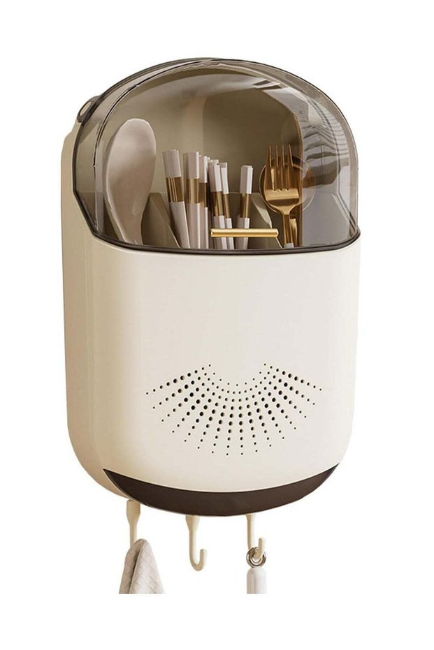 Wall Mounted Chopsticks Holder, Drainage Box Tableware Storage Rack, Dust Prevention 3 Compartments