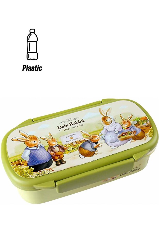 Twisoo Rectangular Kids Lunch Box Rabbit Bento Lunch Box 900ml - Food Grade PP, BPA-Free, 2-Compart