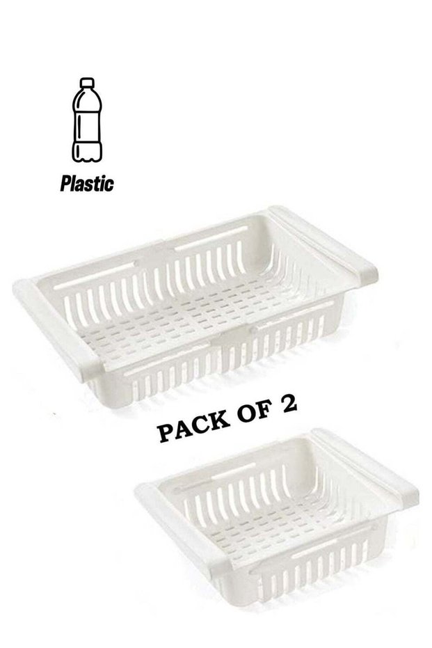 Set of 2 Beige Refrigerator Storage Bins