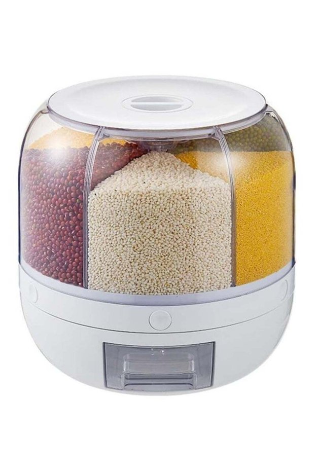 Rice Dispenser, 22Lbs Grain Storage Container Dispenser, 360°Rotation & One-Click Output Grain Con