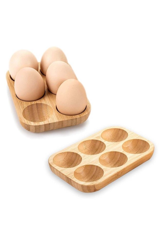 Egg Cups for Refrigerator, 2 Pieces Fridge Egg Organizer, Wooden Egg Trays with Capacity for 12 Egg