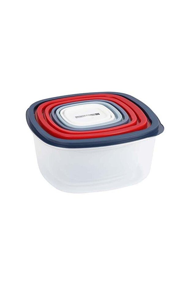 Royalford 7-Piece Square Plastic Food Storage Container Set (170 ml, 300 ml, 615 ml, 1025 ml, 1800