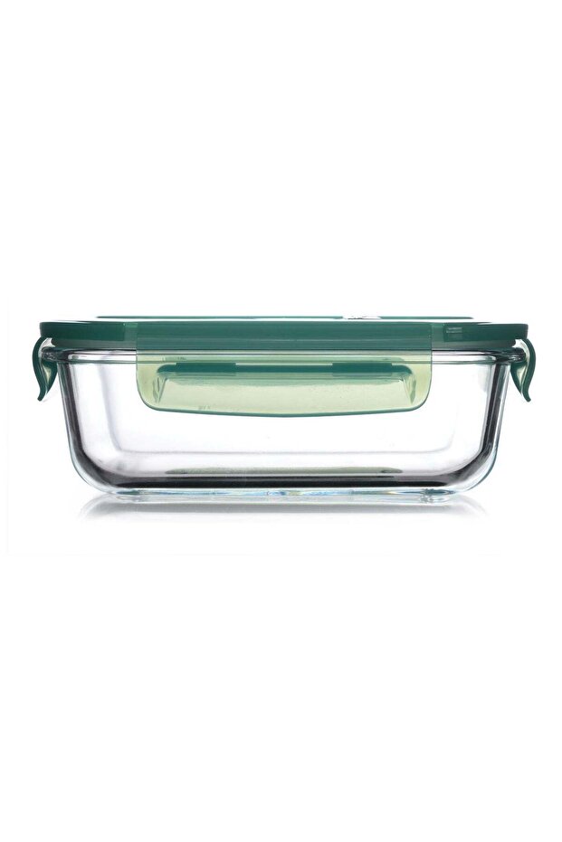 Lockie Lock Glass Food Container, 640 Ml, Green Lid, Stackable, 52 Mm Height, 171X126 Mm Blue