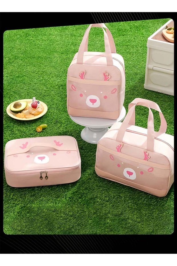 Cute Deer Insulated Lunch Bag Set – Leakproof Thermal Tote with Adorable Cartoon Print, Durable Han