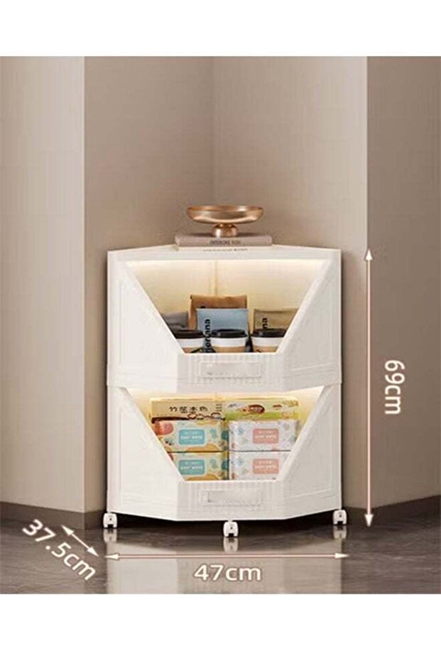 2-Tier Foldable Stackable Triangular Corner Cabinet Storage Cabinet Multi-Functional Plastic Storag