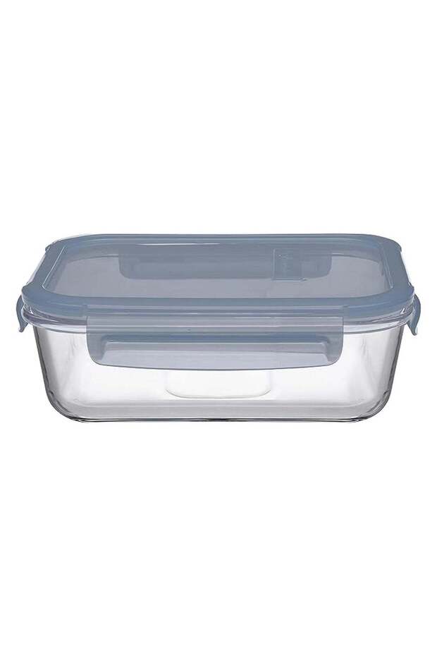 Lockie Lock Glass Food Container, 640 Ml, Blue Lid, Stackable, 52 Mm Height, 171X126 Mm Green