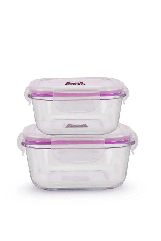 FEELINGS Glass Food Storage Containers, 400ml and 600ml with Silicone Strip, Leak-Proof,Pink